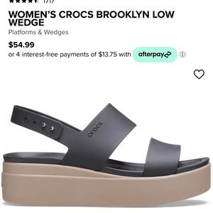 Womens Crocs Brooklyn low wedge size 7. Black with mushroom bottom